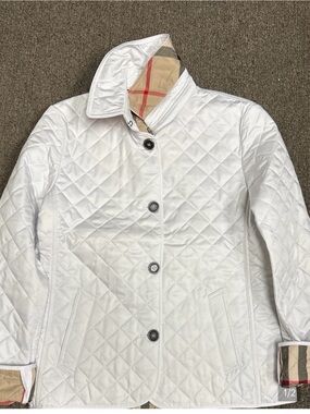 Burberry White Quilted Jacket with Signature Check Trim
